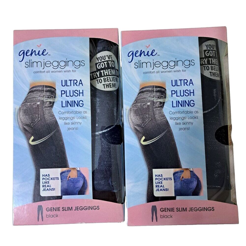 Genie 2Pk As Seen on TV Ultra Soft Plush Lining Black Jeggings Women's S/M